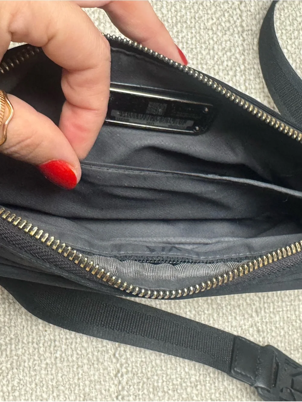 Tumi Black Nylon Crossbody Belt Bag with Top Zip